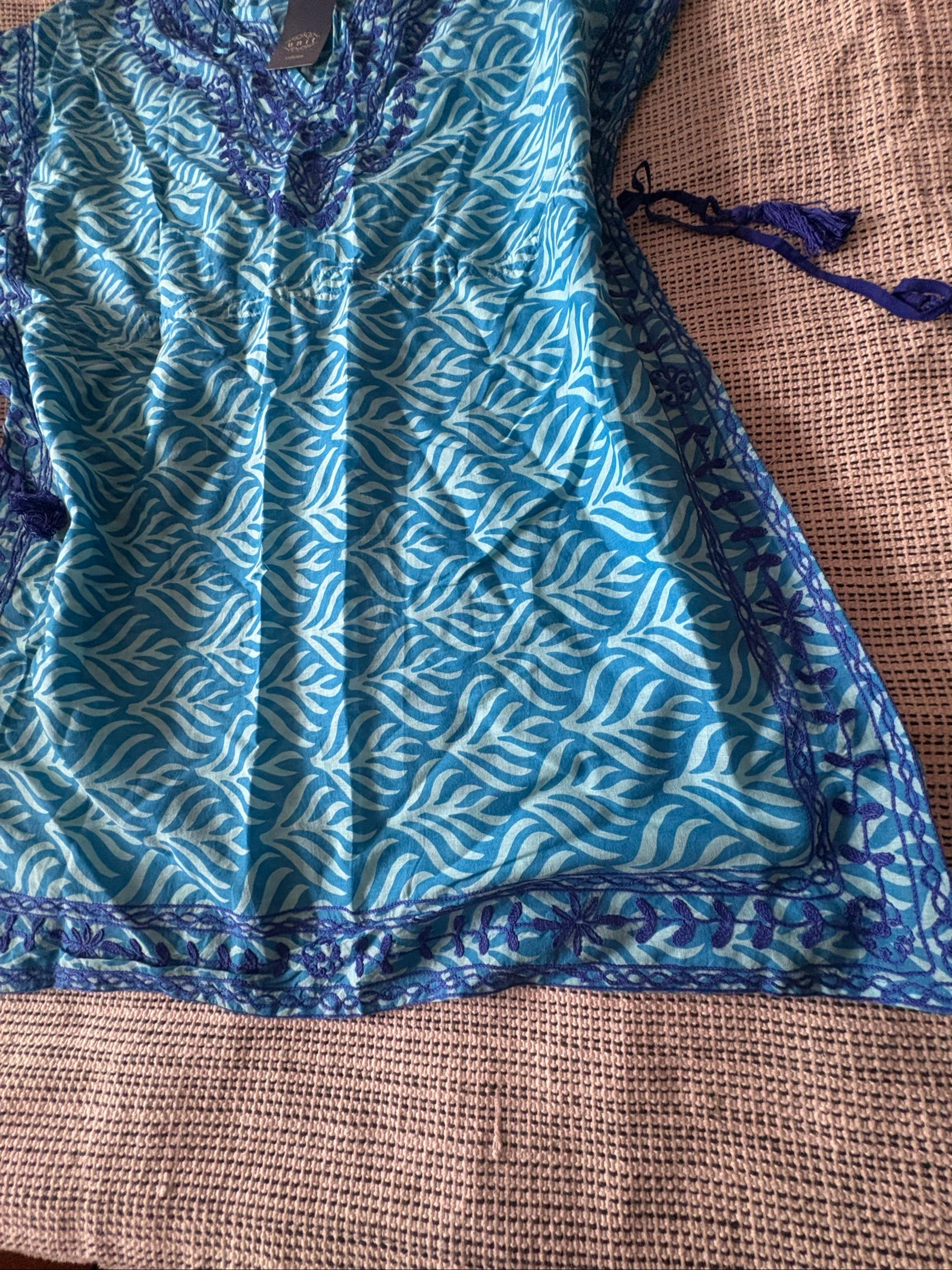 ethnische caftan tuniek strand unit 2xl 100% katoen blauw bedrukt – photo 2